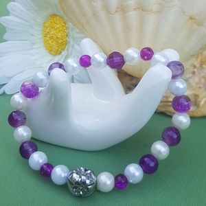 🌸🧜🏼♀️ Purple Agate Crackle Pearl Bracelet